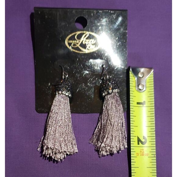 Designs By Liza Kim Purple Tassel Dangle Earrings Metallic Rhinestone Cap - Picture 8 of 8